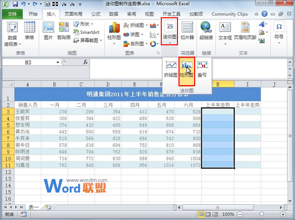 Excel2010中活用迷你图制作走势表